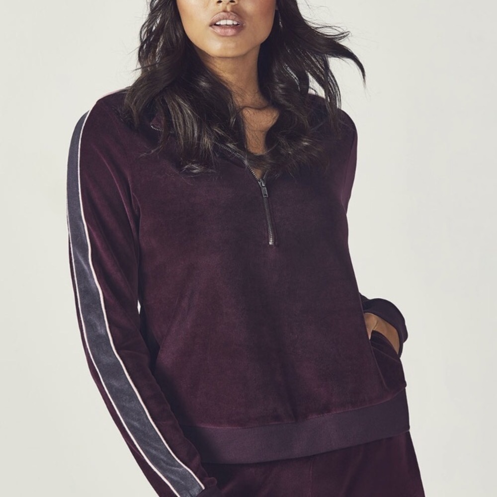 Fabletics Purple Velour Track Jacket Size M EUC
